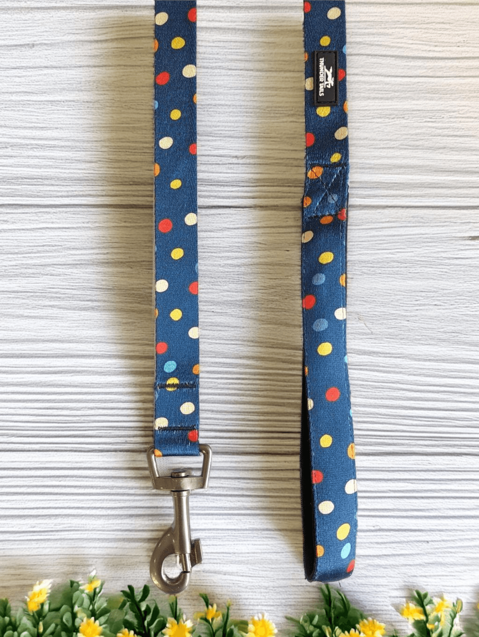 Thunder Tails Elite Nylon Printed Leash- Blue Polka Dot - Thunder Tails