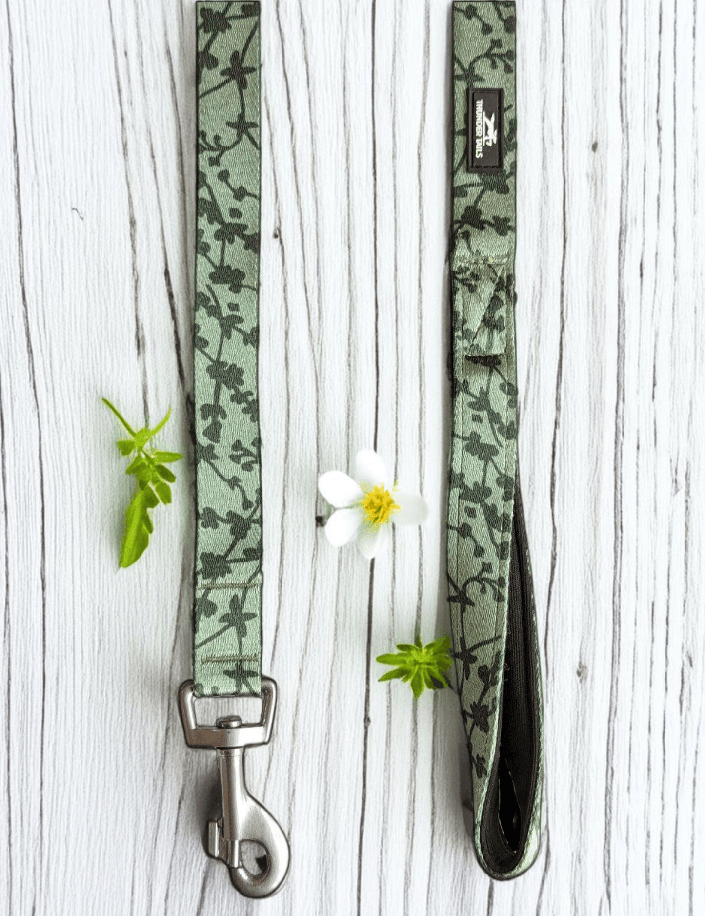 Thunder Tails Elite Nylon Printed Leash- Green Floral - Thunder Tails