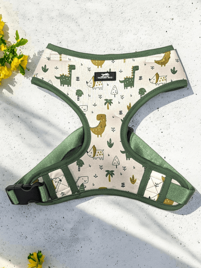 Thunder Tails Jungle Joy Neoprene Harness- Green Dinosaur Print - Thunder Tails