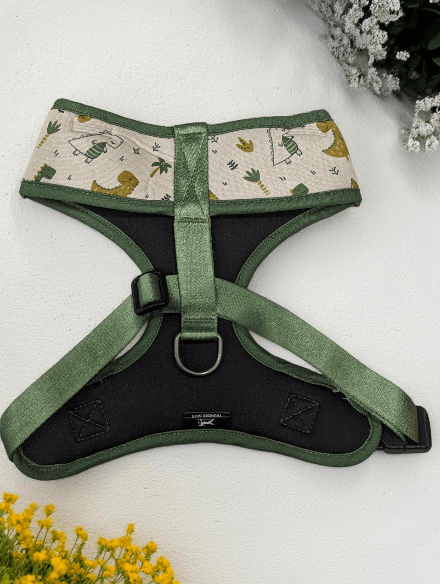 Thunder Tails Jungle Joy Neoprene Harness- Green Dinosaur Print - Thunder Tails