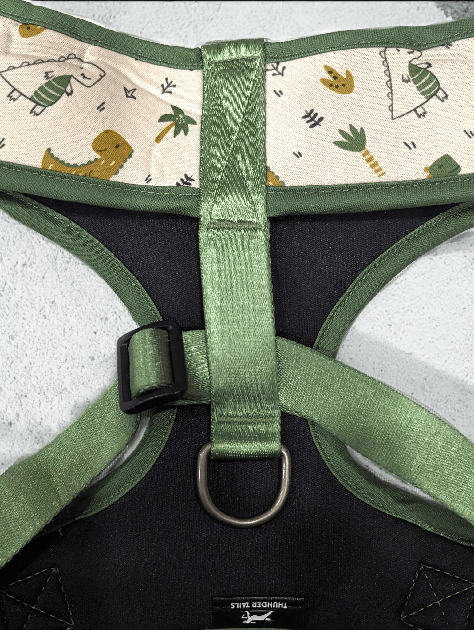 Thunder Tails Jungle Joy Neoprene Harness- Green Dinosaur Print - Thunder Tails