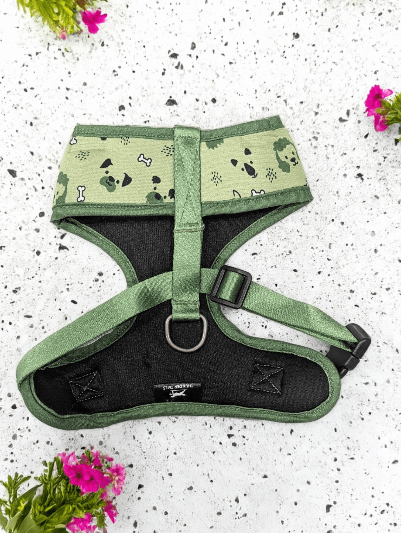 Thunder Tails Jungle Joy Neoprene Harness- Green Dog Print - Thunder Tails