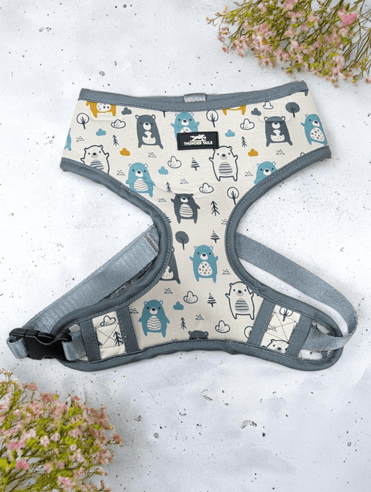 Thunder Tails Jungle Joy Neoprene Harness- Grey Bear Print - Thunder Tails