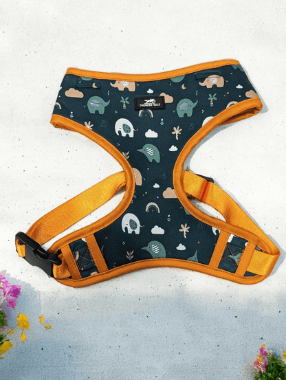 Thunder Tails Jungle Joy Neoprene Harness- Orange Elephant Print - Thunder Tails