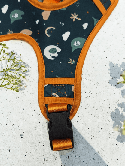 Thunder Tails Jungle Joy Neoprene Harness- Orange Elephant Print - Thunder Tails