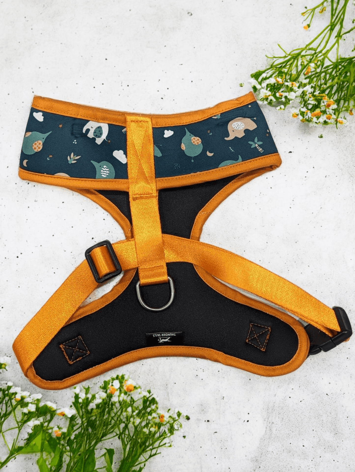 Thunder Tails Jungle Joy Neoprene Harness- Orange Elephant Print - Thunder Tails