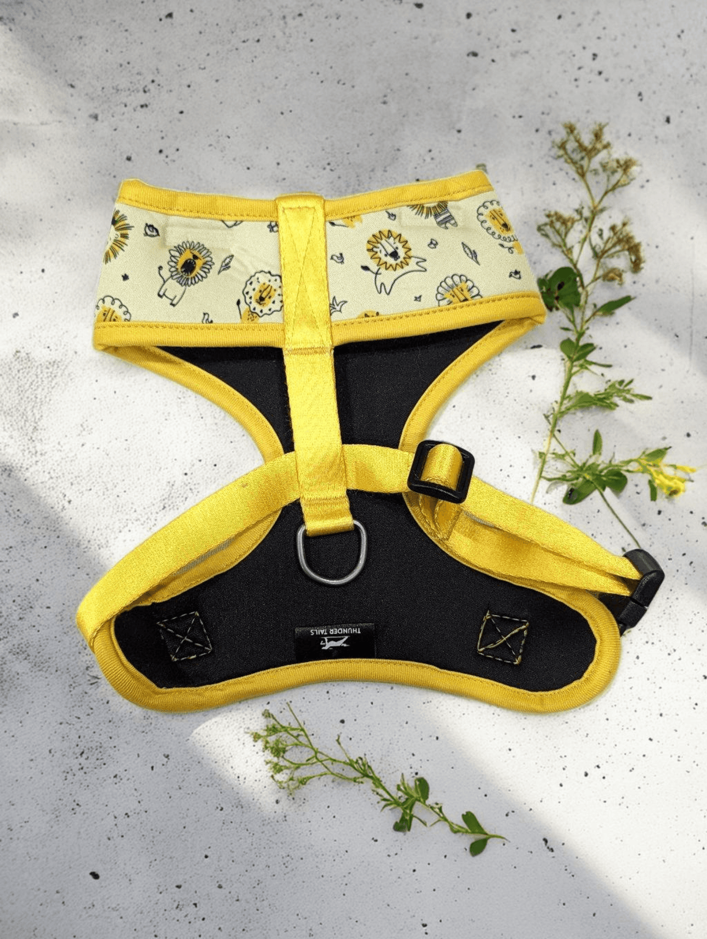 Thunder Tails Jungle Joy Neoprene Harness- Yellow Lion Print - Thunder Tails