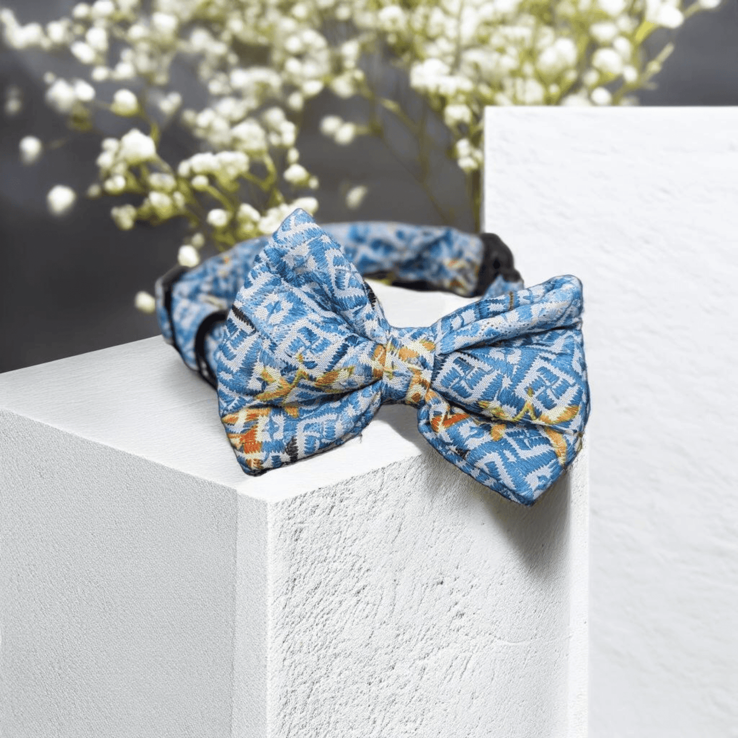 Thunder Tails Furry Festive Fabric collars with bow tie- Blue - Thunder Tails