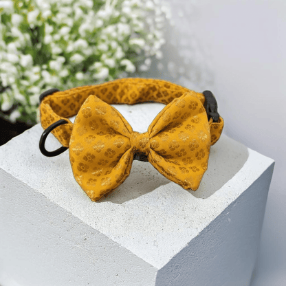 Thunder Tails Furry Festive Fabric collars with bow tie- Yellow - Thunder Tails