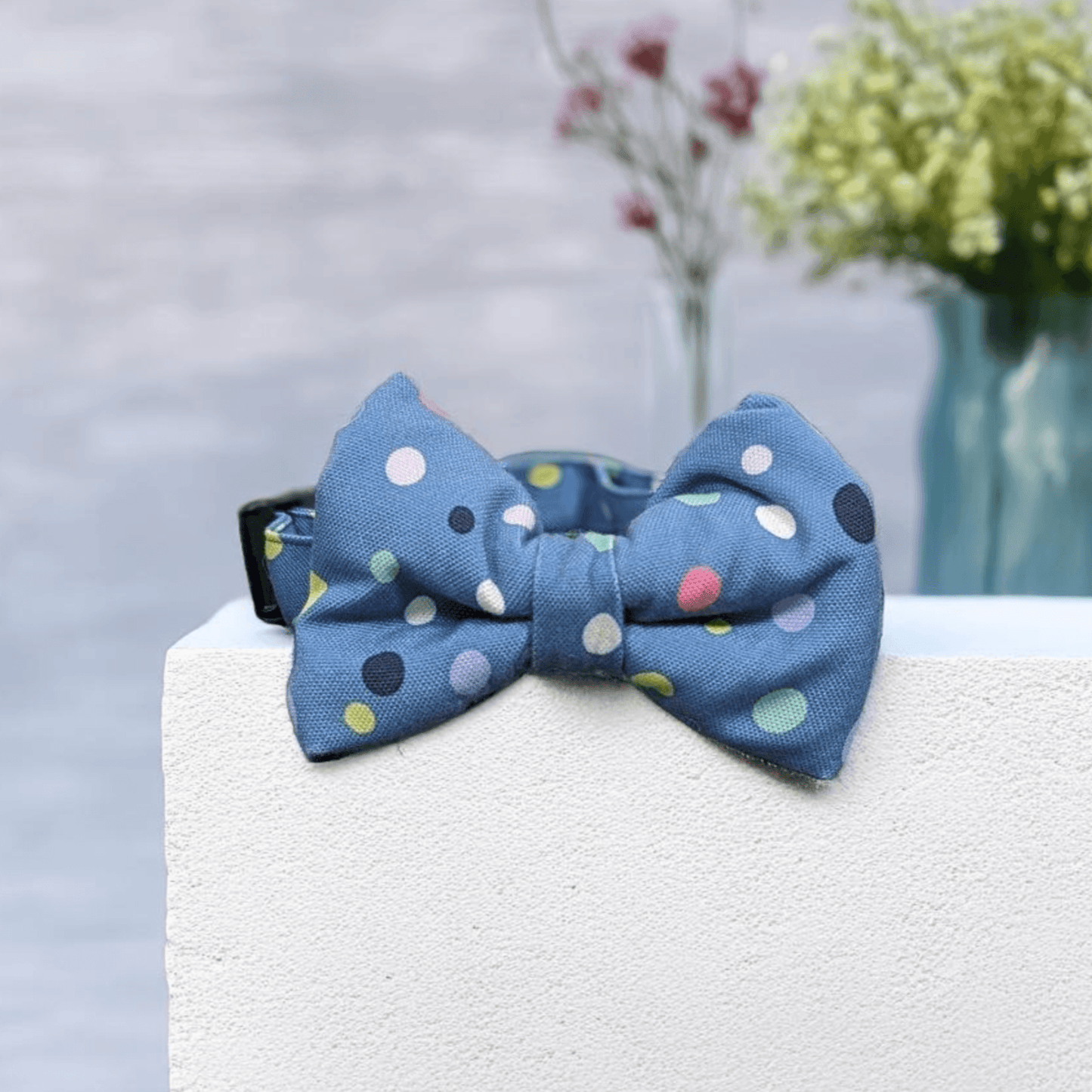 Thunder Tails Spring Buddy Fabric collars with bow tie- Multi Color Polka - Thunder Tails